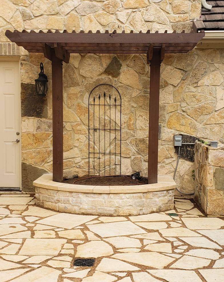 Lakeway front yard with stone path and landscape lighting